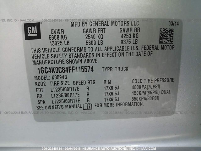 1GC4KOC84FF115574 - 2015 CHEVROLET SILVERADO K3500 LTZ Unknown photo 9