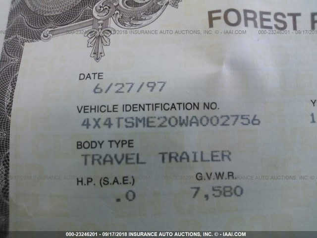 4X4TSME20WA002756 - 1998 FOREST RIVER SALEM TRAVEL TRAILERS  WHITE photo 10