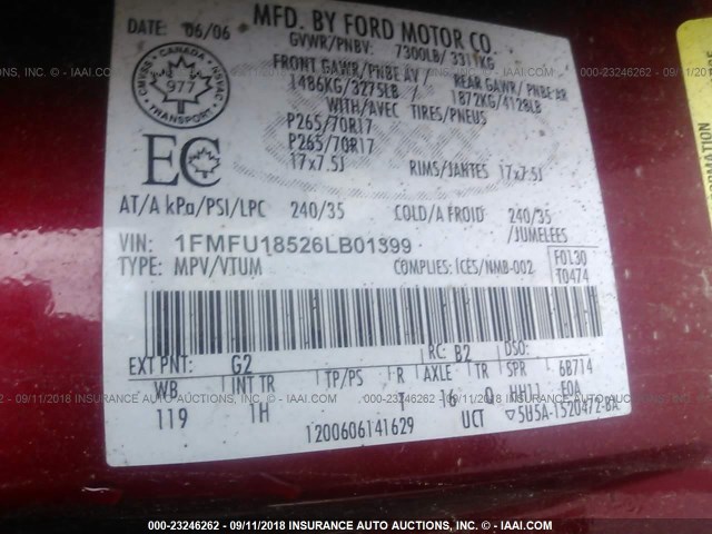 1FMFU18526LB01399 - 2006 FORD EXPEDITION EDDIE BAUER RED photo 9