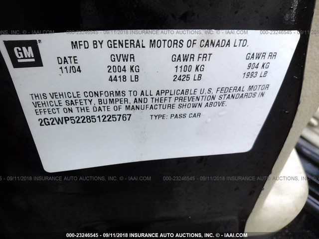 2G2WP522851225767 - 2005 PONTIAC GRAND PRIX BLACK photo 9