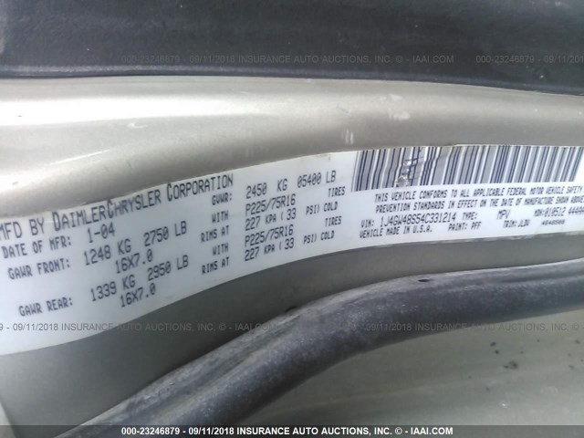 1J4GW48S54C331214 - 2004 JEEP GRAND CHEROKEE LAREDO/COLUMBIA/FREEDOM 灰色 照片 9