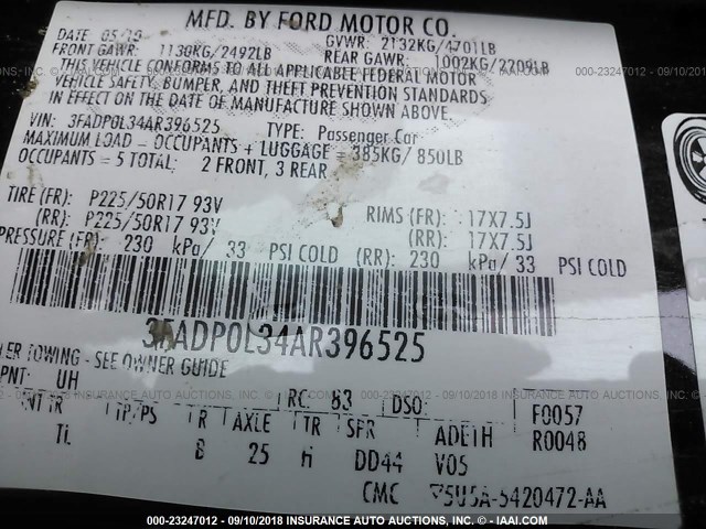 3FADP0L34AR396525 - 2010 FORD FUSION HYBRID BLACK photo 9