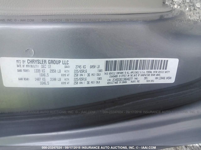 2C4RDGBG1DR648277 - 2013 DODGE GRAND CARAVAN SE GRAY photo 9