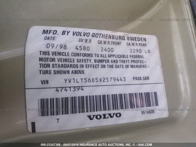 YV1LT56D5X2579443 - 1999 VOLVO S70 GREEN photo 9