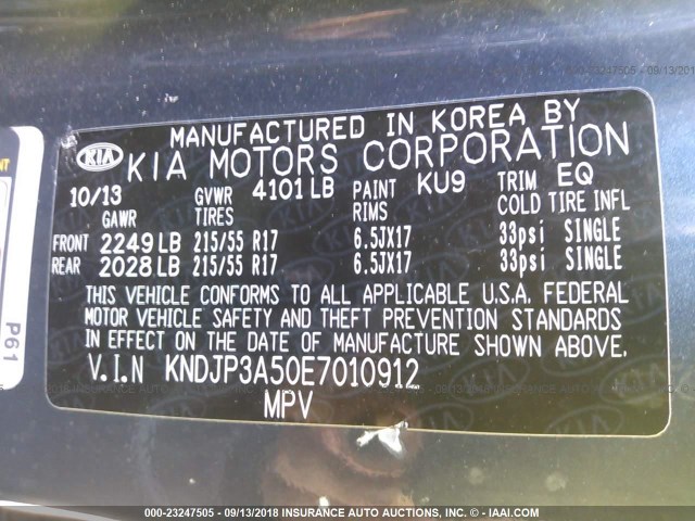 KNDJP3A50E7010912 - 2014 KIA SOUL + GRAY photo 9