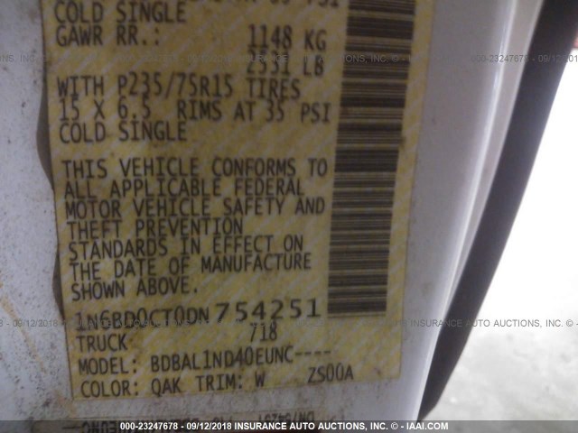 1N6BD0CT0DN754251 - 2013 NISSAN FRONTIER S/SV WHITE photo 9