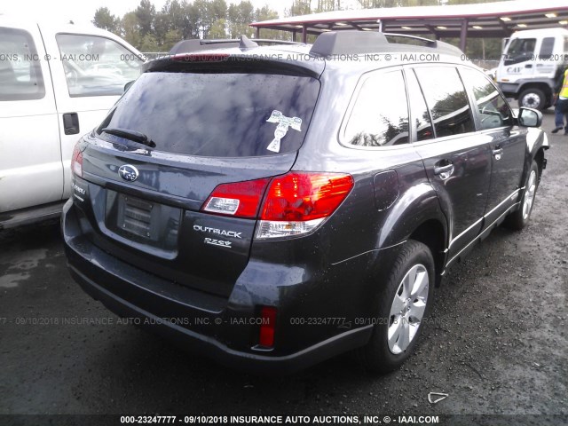 4S4BRBHC3B1420112 - 2011 SUBARU OUTBACK 2.5I PREMIUM GRAY photo 4