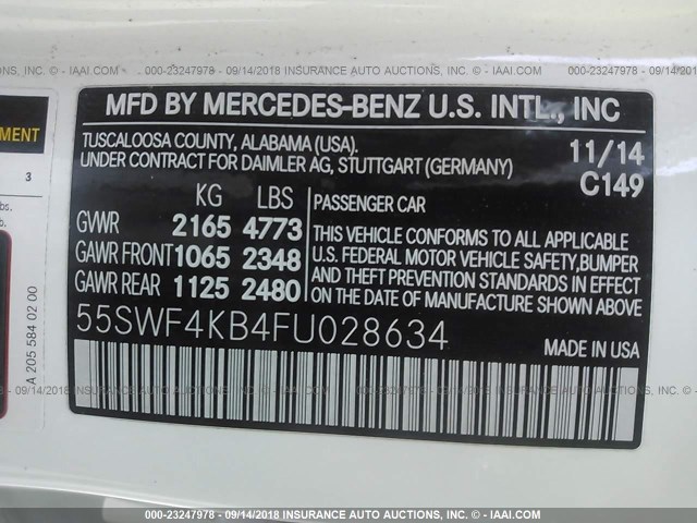 55SWF4KB4FU028634 - 2015 MERCEDES-BENZ C 300 4MATIC WHITE photo 9