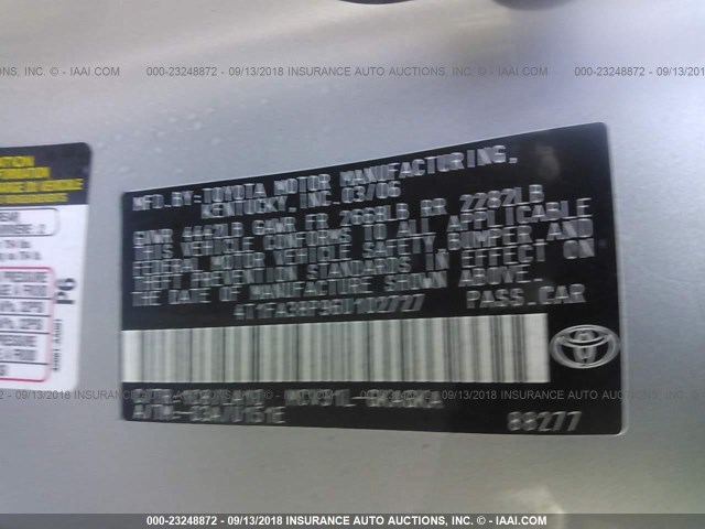 4T1FA38P96U102727 - 2006 TOYOTA CAMRY SOLARA SE/SLE Gümüş foto 9