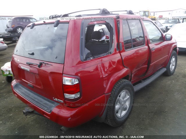 JN8DR07Y51W520295 - 2001 NISSAN PATHFINDER LE/SE/XE RED photo 4