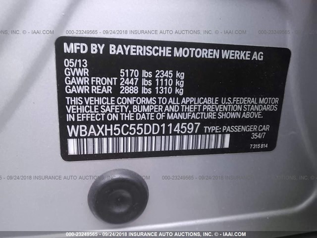 WBAXH5C55DD114597 - 2013 BMW 528 XI SILVER photo 9