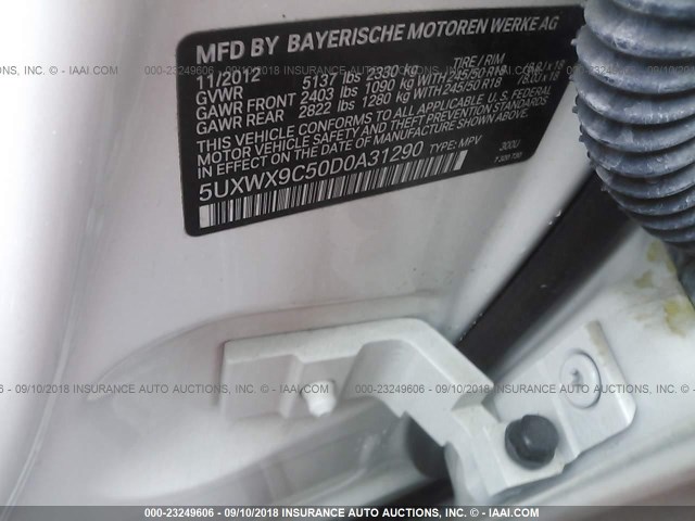 5UXWX9C50D0A31290 - 2013 BMW X3 XDRIVE28I WHITE photo 9