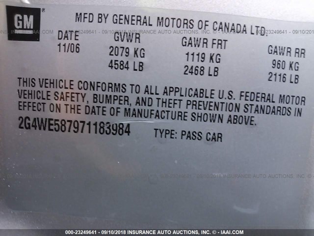 2G4WE587971183984 - 2007 BUICK LACROSSE CXS SILVER photo 9