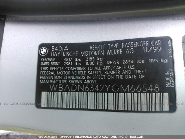 WBADN6342YGM66548 - 2000 BMW 540 I AUTOMATIC Light Blue photo 9