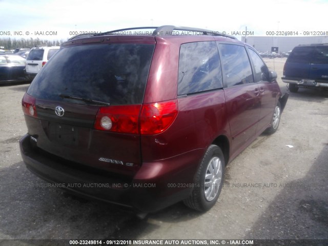 5TDZA23C96S527756 - 2006 TOYOTA SIENNA CE/LE RED photo 4