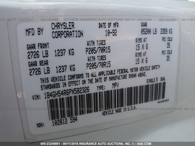 1B4GH54R6PX582326 - 1993 DODGE GRAND CARAVAN LE/ES WHITE photo 9