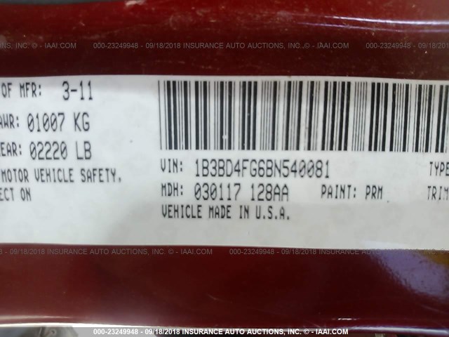 1B3BD4FG6BN540081 - 2011 DODGE AVENGER EXPRESS 红色 照片 9