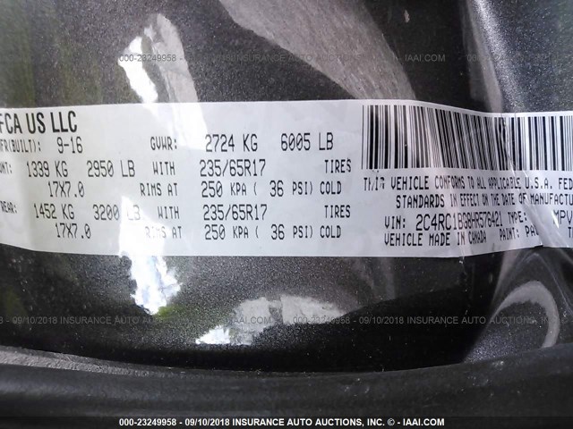 2C4RC1BG8HR576421 - 2017 CHRYSLER PACIFICA TOURING L 灰色 照片 9