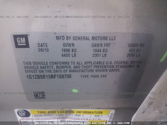 1G1ZB5E19BF158796 - 2011 CHEVROLET MALIBU LS Bej foto 9