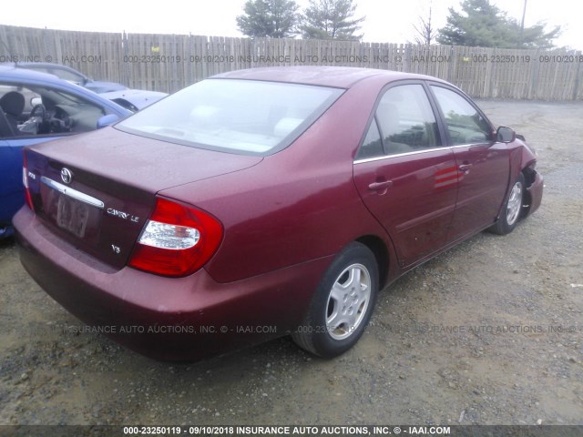 4T1BF30K22U034300 - 2002 TOYOTA CAMRY LE/XLE/SE 红色 照片 4