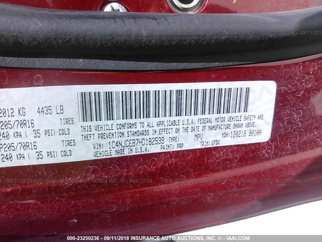 1C4NJCEB7HD182539 - 2017 JEEP COMPASS LATITUDE 红色 照片 9