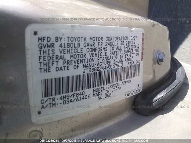 JT2BG22K4W0127513 - 1998 TOYOTA CAMRY CE/LE/XLE 金色 照片 9
