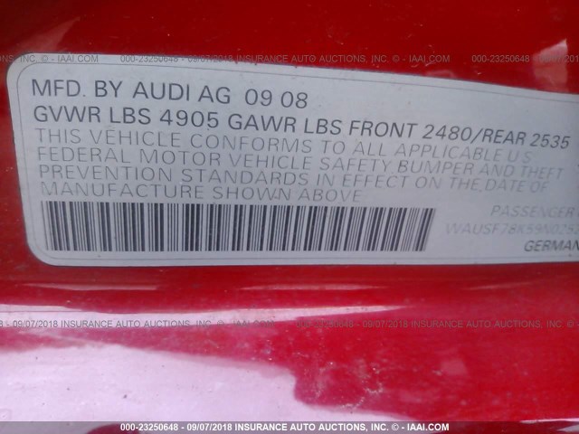 WAUSF78K59N025253 - 2009 AUDI A4 PREMIUM PLUS RED photo 9