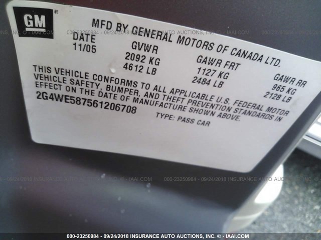 2G4WE587561206708 - 2006 BUICK LACROSSE CXS Navy photo 9