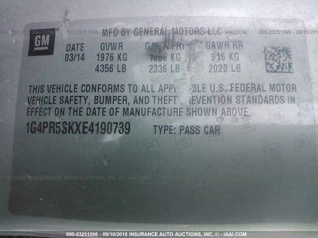 1G4PR5SKXE4190739 - 2014 BUICK VERANO CONVENIENCE SILVER photo 9