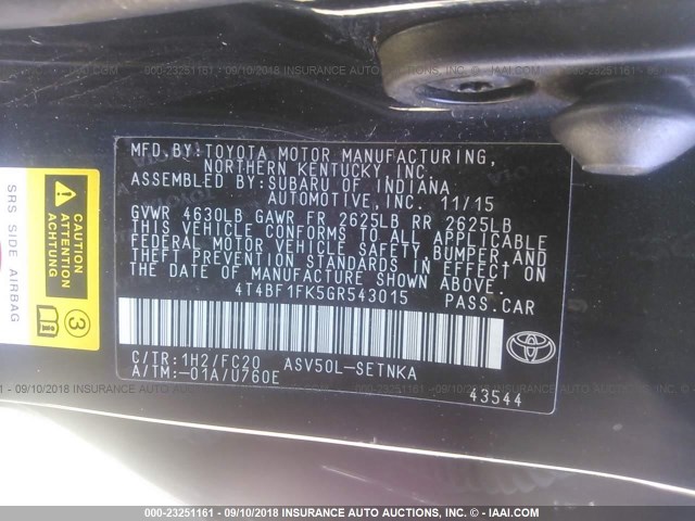 4T4BF1FK5GR543015 - 2016 TOYOTA CAMRY LE/XLE/SE/XSE 青绿色 照片 9