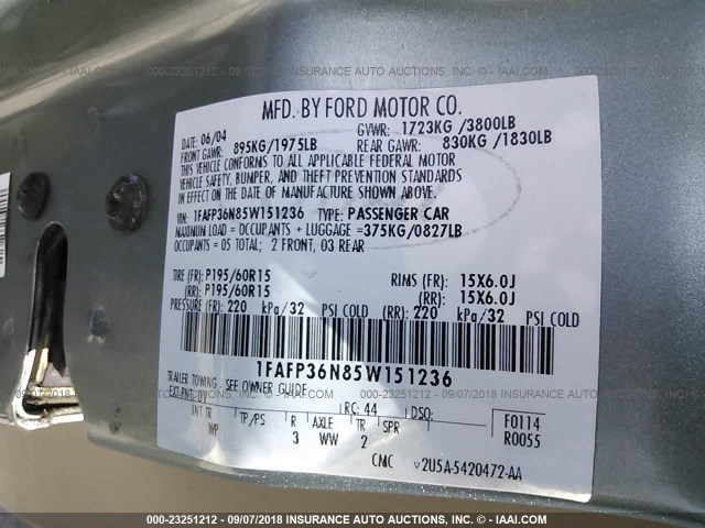 1FAFP36N85W151236 - 2005 FORD FOCUS ZXW GREEN photo 9