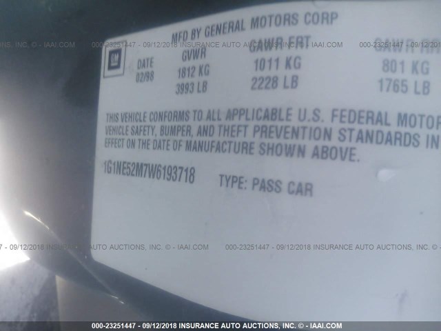 1G1NE52M7W6193718 - 1998 CHEVROLET MALIBU LS Жасыл фото 9