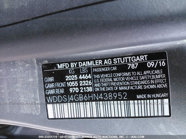 WDDSJ4GB6HN438952 - 2017 MERCEDES-BENZ CLA 250 4MATIC GRAY photo 9