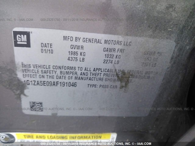 1G1ZA5E09AF191046 - 2010 CHEVROLET MALIBU LS 棕色 照片 9