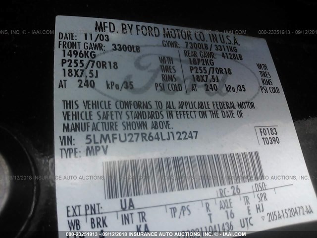 5LMFU27R64LJ12247 - 2004 LINCOLN NAVIGATOR Czarny zdjęcie 9