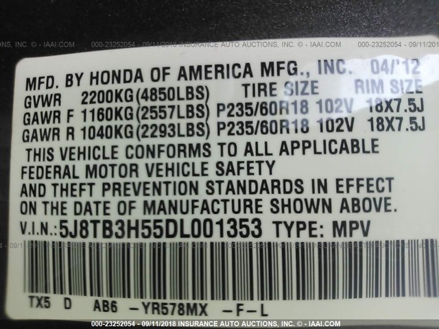 5J8TB3H55DL001353 - 2013 ACURA RDX TECHNOLOGY GOLD photo 9