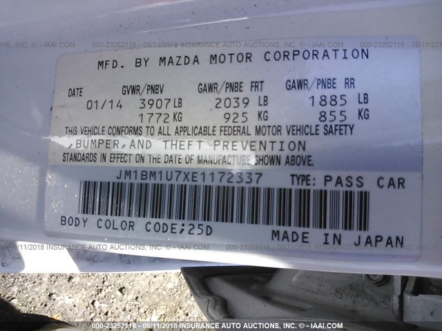 JM1BM1U7XE1172337 - 2014 MAZDA 3 SPORT WHITE photo 9