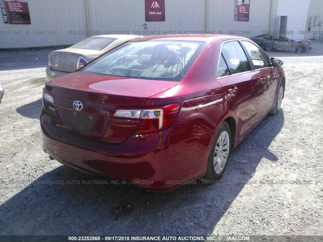 4T1BF1FK7EU763683 - 2014 TOYOTA CAMRY L/SE/LE/XLE RED photo 4