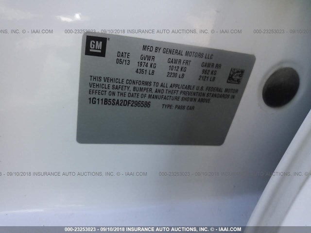 1G11B5SA2DF296586 - 2013 CHEVROLET MALIBU LS Ağ foto 9