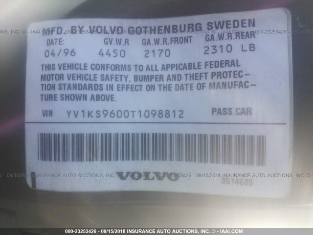 YV1KS9600T1098812 - 1996 VOLVO 960 PURPLE photo 9