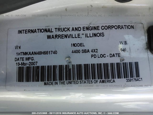 1HTMKAAN48H551740 - 2008 INTERNATIONAL 4300 4400 WHITE photo 10