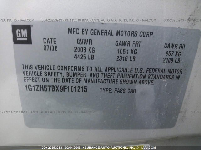 1G1ZH57BX9F101215 - 2009 CHEVROLET MALIBU 1LT GOLD photo 9