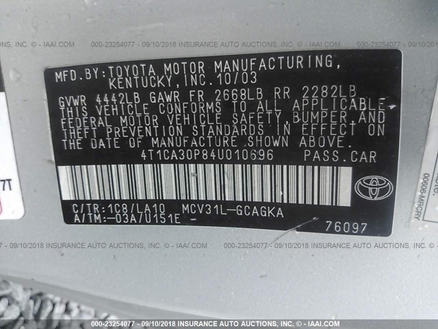 4T1CA30P84U010696 - 2004 TOYOTA CAMRY SOLARA SE/SLE Gümüş foto 9