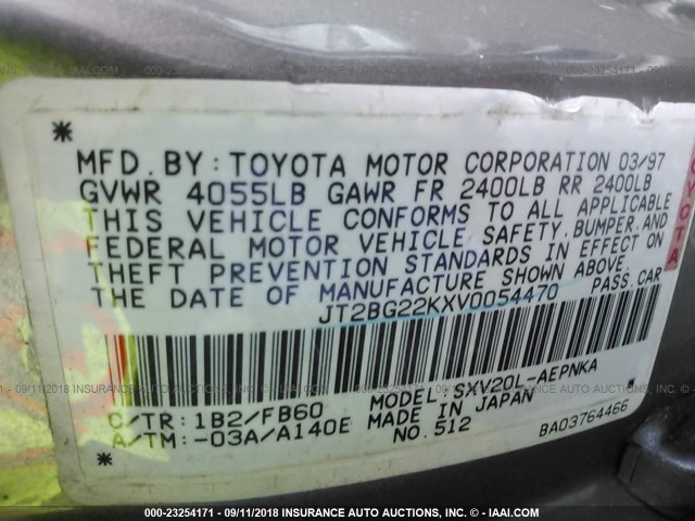 JT2BG22KXV0054470 - 1997 TOYOTA CAMRY LE/XLE 金色 照片 9