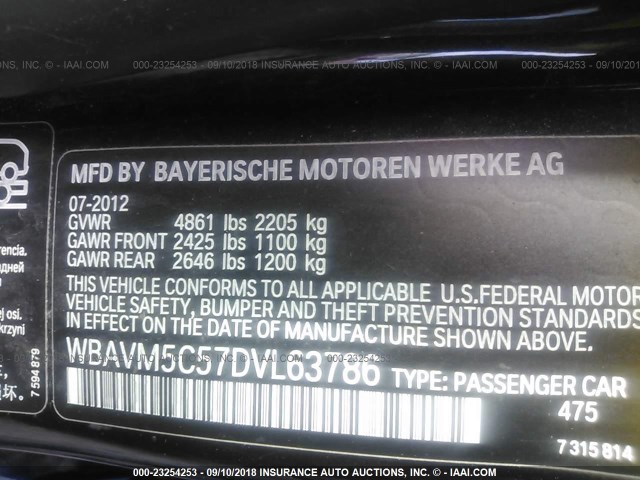 WBAVM5C57DVL63786 - 2013 BMW X1 XDRIVE35I BLACK photo 9