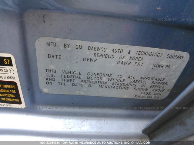 KL1TD52605B360095 - 2005 CHEVROLET AVEO LS BLUE photo 9