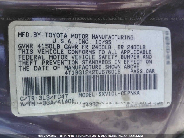 4T1BG12K2TU676015 - 1996 TOYOTA CAMRY DX/LE/XLE RED photo 9