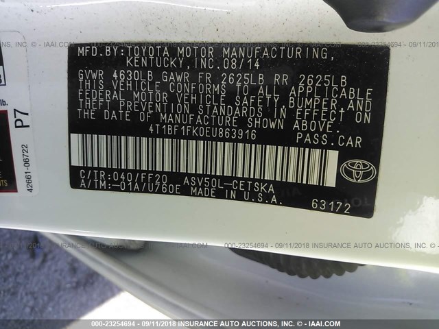 4T1BF1FK0EU863916 - 2014 TOYOTA CAMRY L/SE/LE/XLE Ağ foto 9