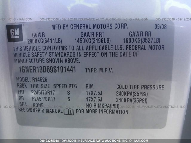 1GNER13D69S101441 - 2009 CHEVROLET TRAVERSE LS SILVER photo 9