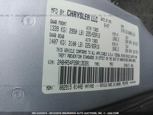 2A8HR54P28R135391 - 2008 CHRYSLER TOWN & COUNTRY TOURING SILVER photo 9